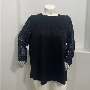 OLRIK knit Black Top Blouse With Lace Long Sleeves  Size 4X NWT